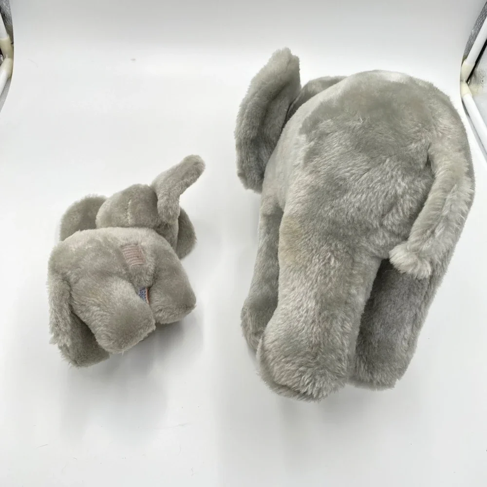 Vintage Dakin Elephant Plush Toy 1979 Korea Set Mom and Baby Stuffed Animal Gray